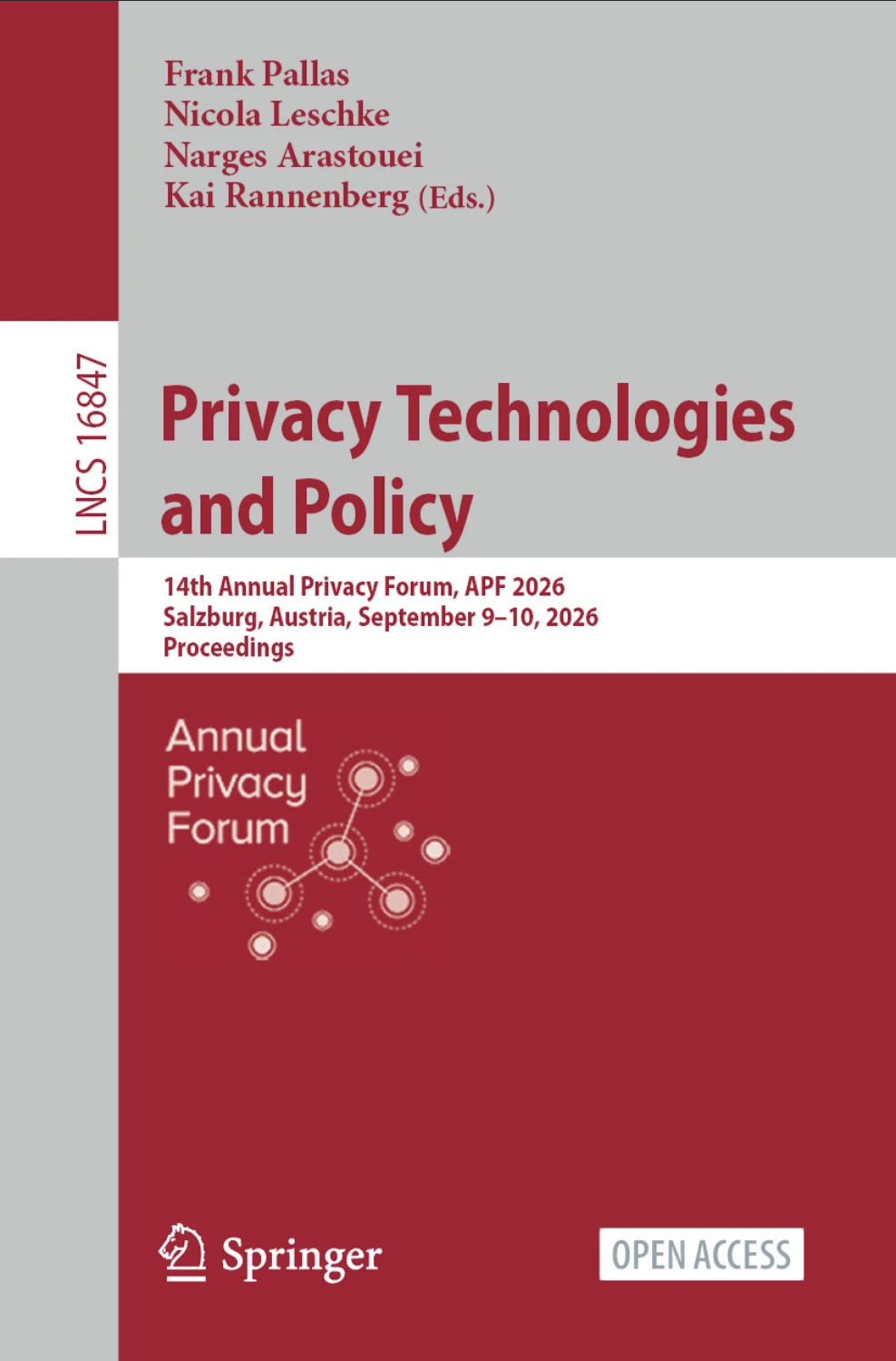 Cover of the APF 2026 proceedings: Privacy Technologies and Policy